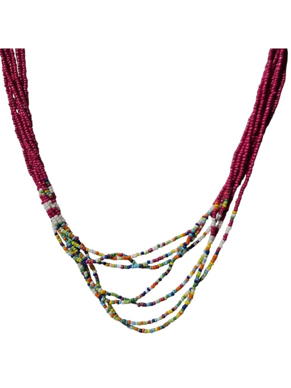 Boho Pink Seed Beaded Necklace Multi Strand Funky Retro Fashion Jewelry Women